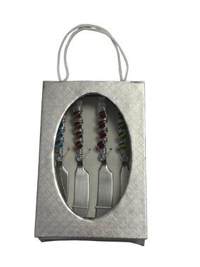 Wild Eye Designs Beaded Cheese Spreaders Set of 4 Stainless Steel Gift Box